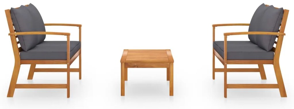 3 pcs conjunto de lounge de jardim com almofadões acácia maciça
