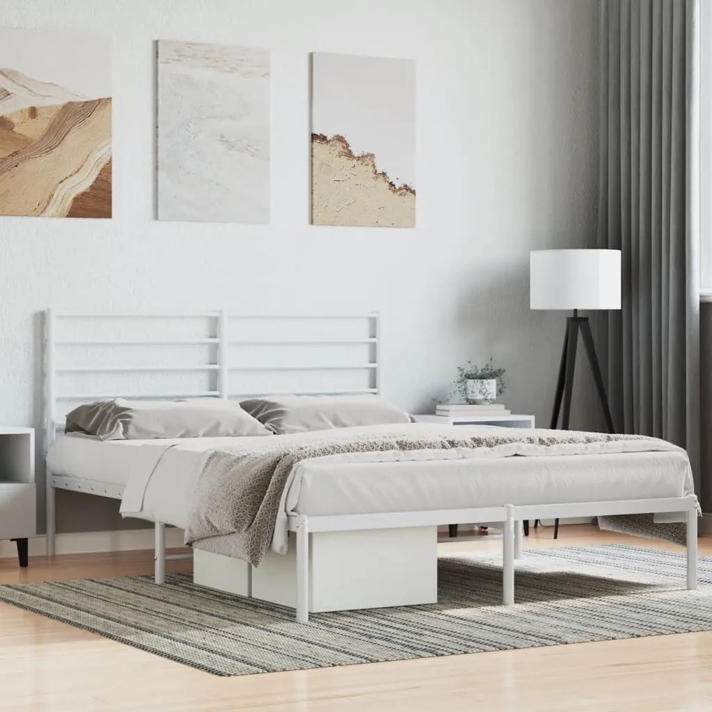 Estrutura de cama com cabeceira 150x200 cm metal branco