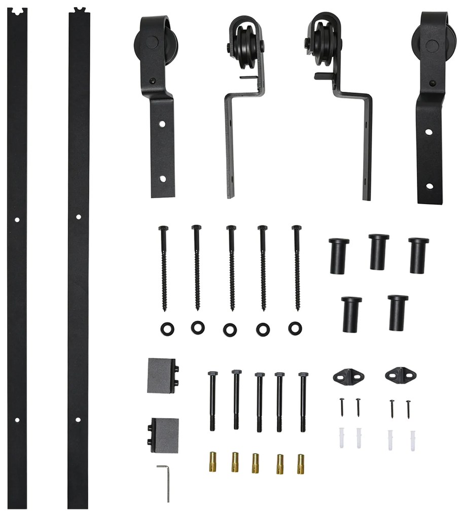 Conjunto de ferragens para porta deslizante dupla Suporta 90 kg 200 cm de comprimento Preto