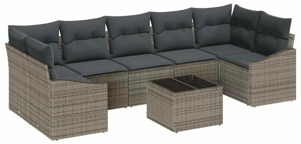 Conjunto de sofá de jardim com 8 peças e almofadas cinzas em rattan si