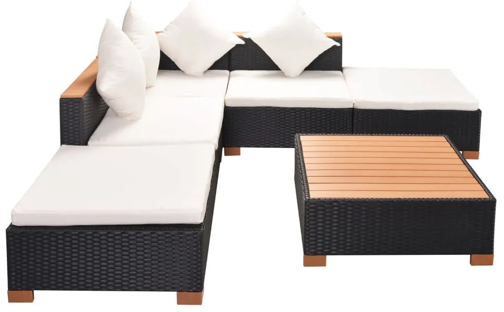 6 pcs conjunto lounge de jardim c/ almofadões vime PE preto
