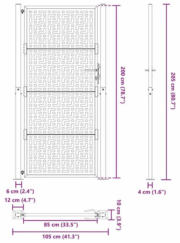 Portão de jardim 105x205 cm preto design cruzado de aço