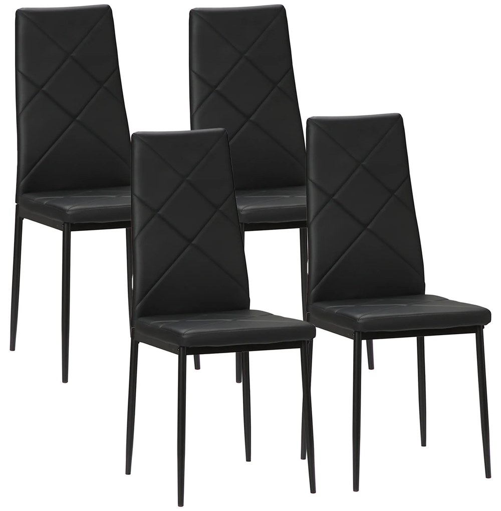 Conjunto de 4 Cadeiras de Sala de Jantar Estofadas em Couro Sintético Cadeiras de Cozinha com Encosto Alto e Pés de Aço Carga Máxima 120kg 41x50x97cm