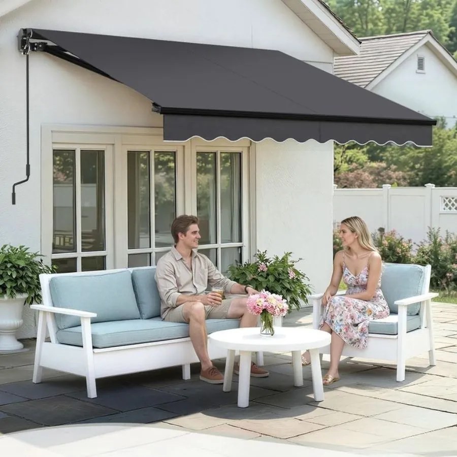 Toldo varanda articulado 300 x 250 cm com manivela para uma proteção solar fiável, cinzento