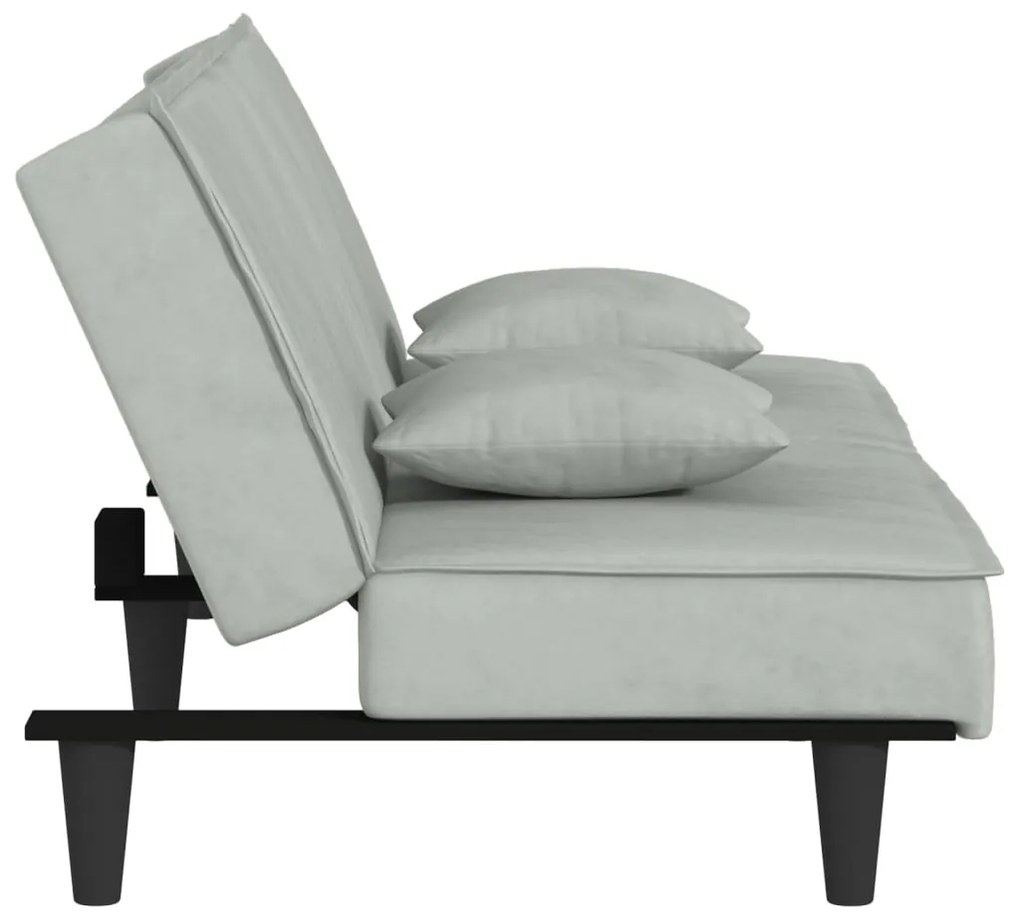 Sofá-cama veludo cinzento-claro