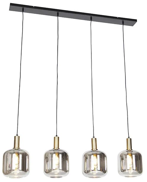 LED Candeeiro de suspensão inteligente preto com vidro fumê 4 luzes incl. Wifi A60 - Zuzanna Design