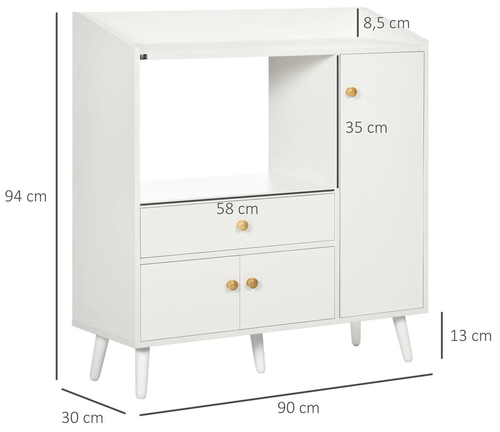Armário de Cozinha para Micro-ondas Armário Baixa de Cozinha com 3 Portas Gaveta e Compartimentos 90x30x94 cm Branco