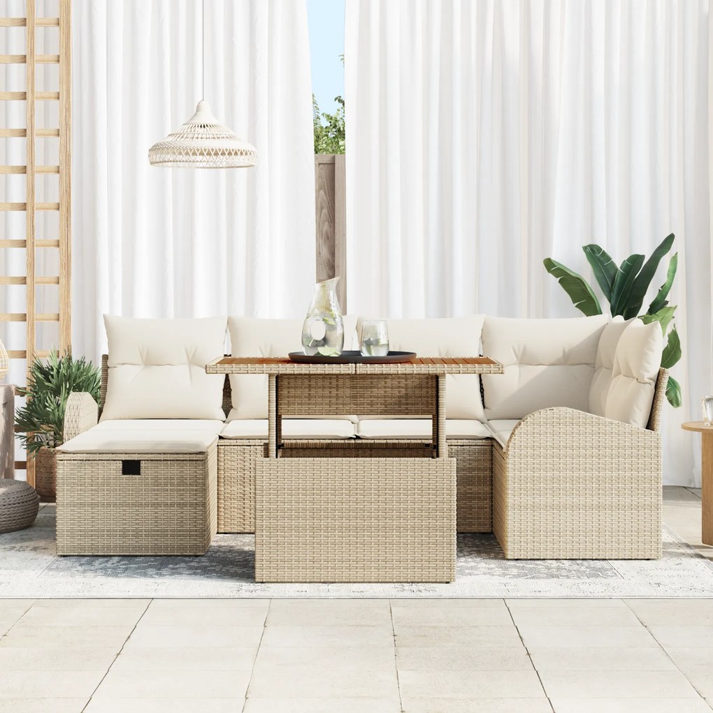 Conjunto de Sofá de Jardim de 7 Peças com Almofadas em Rattan Sintétic