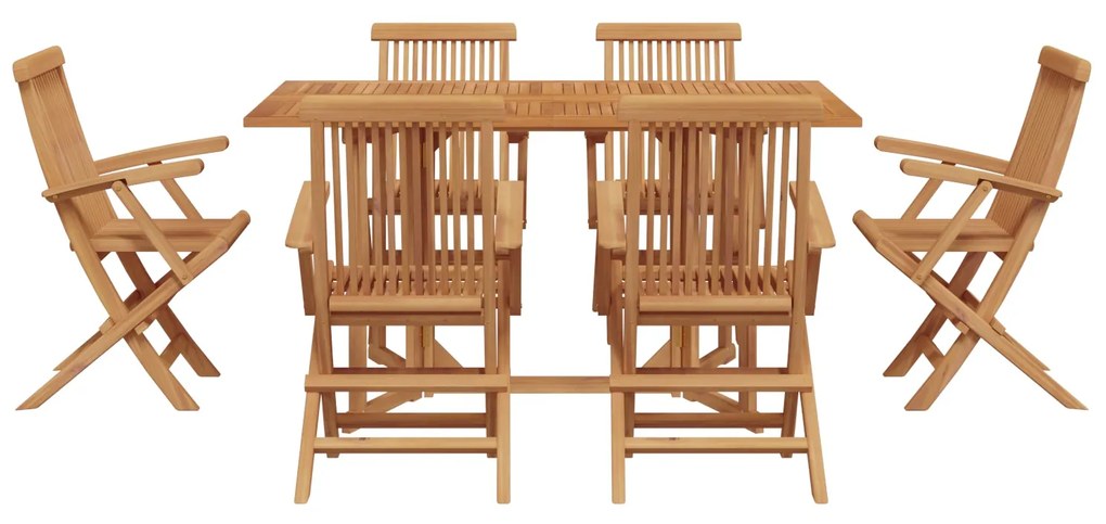 Conjunto de Jantar para Jardim de 7 Peças em Madeira Sólida Teak