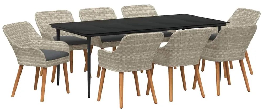 Conjunto de sala de jantar 9 pcs Cinza claro e preto Largo