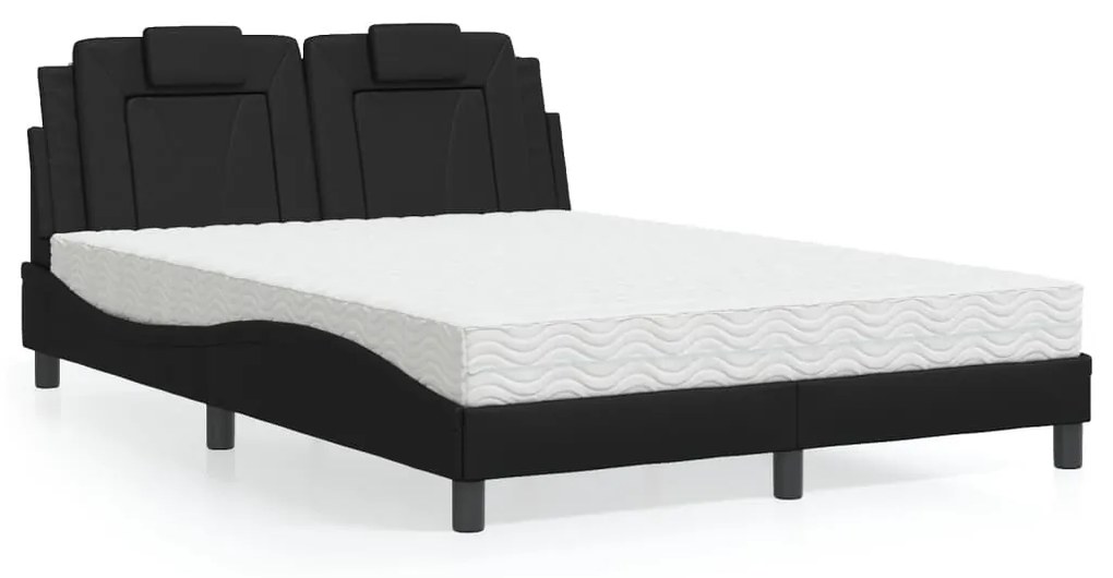 Cama com colchão 140x200 cm couro artificial preto