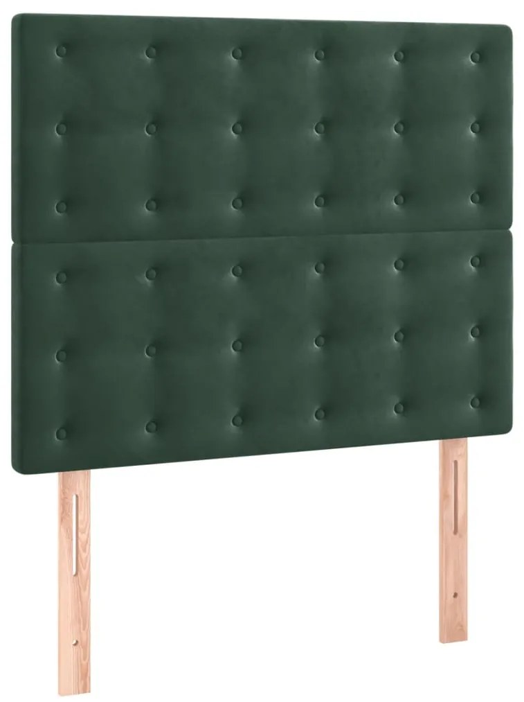 Cama box spring c/ colchão/LED 90x190 cm veludo verde-escuro
