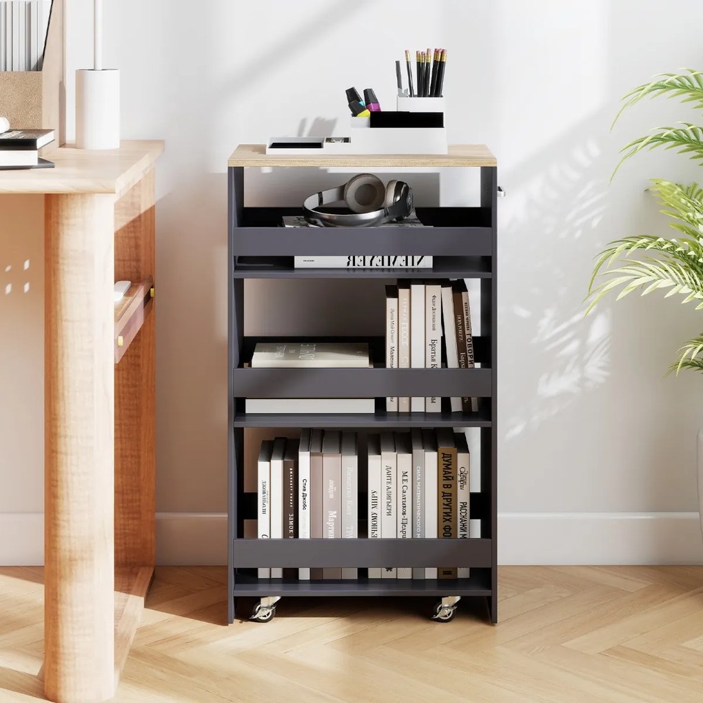 Carrinho Cozinha 47,5 x 30 x 80,5 cm de armazenamento estreito de 4 níveis com rodas e grades cinza e natural