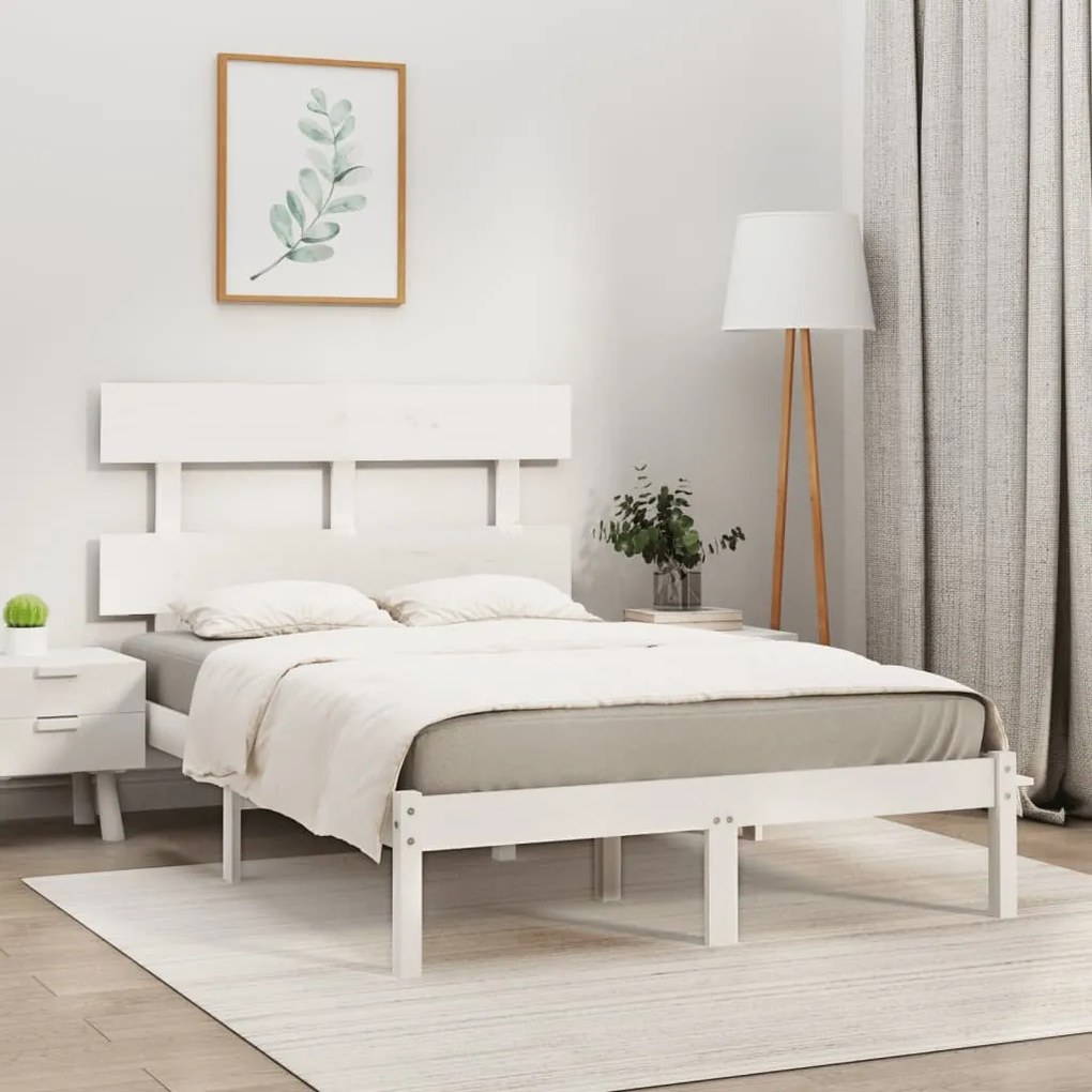 vidaXL Estrutura de cama king 150x200 cm madeira maciça branco