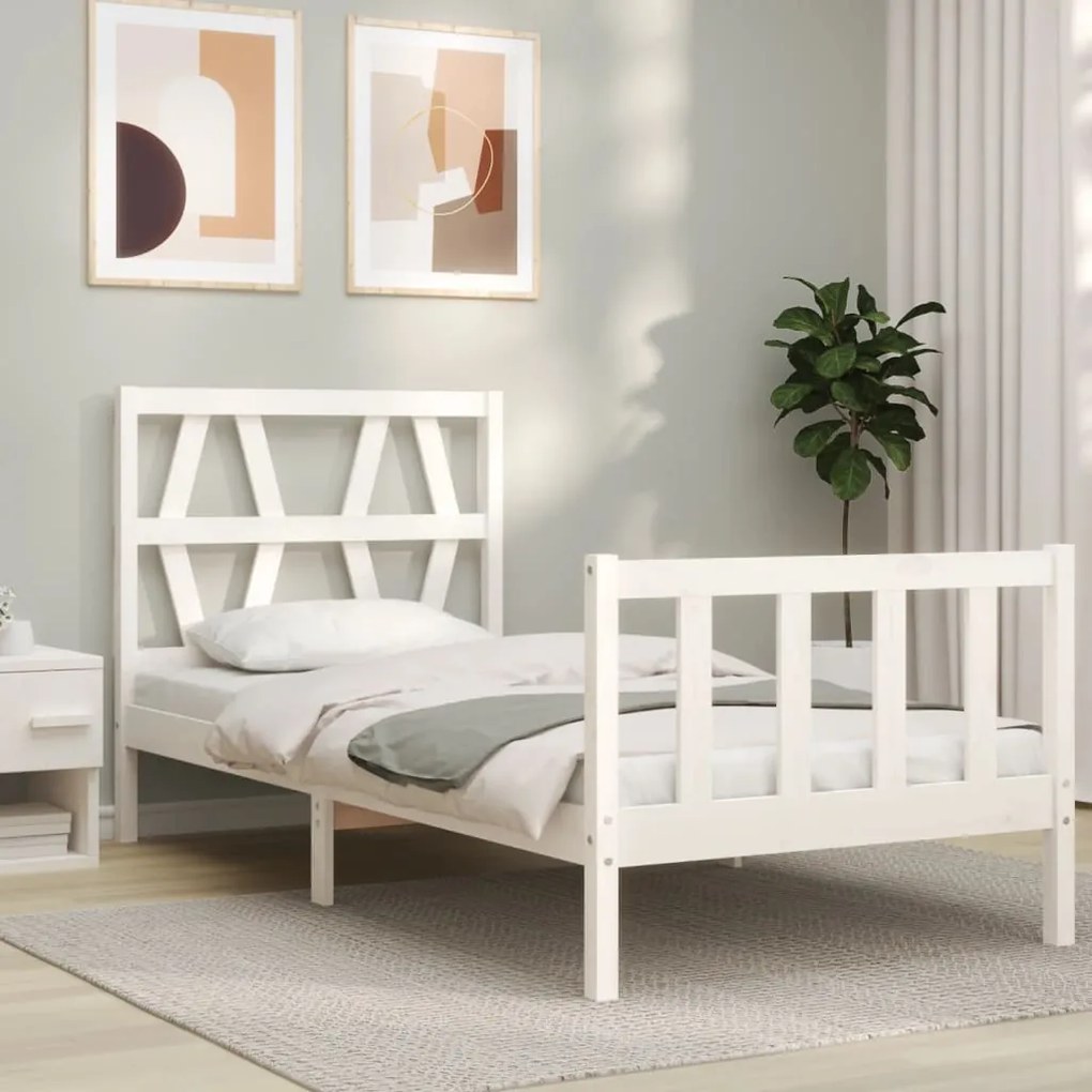 Cama sem colchão 90x200 cm madeira de pinho maciça branco