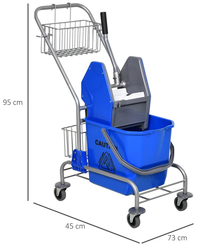 Balde de esfregona comercial com escorredor de rodas e capacidade de cestos de 26 L azul