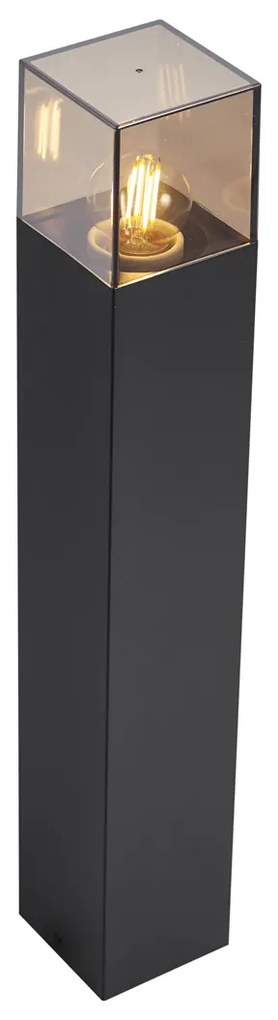 Luminária de Poste Exterior Moderna Preta com Vidro Fumado 50cm com Sensor Crepuscular IP44 - Denmark Moderno