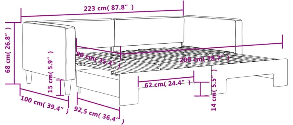 Sofá-cama com gavetão 90x200 cm tecido cor creme