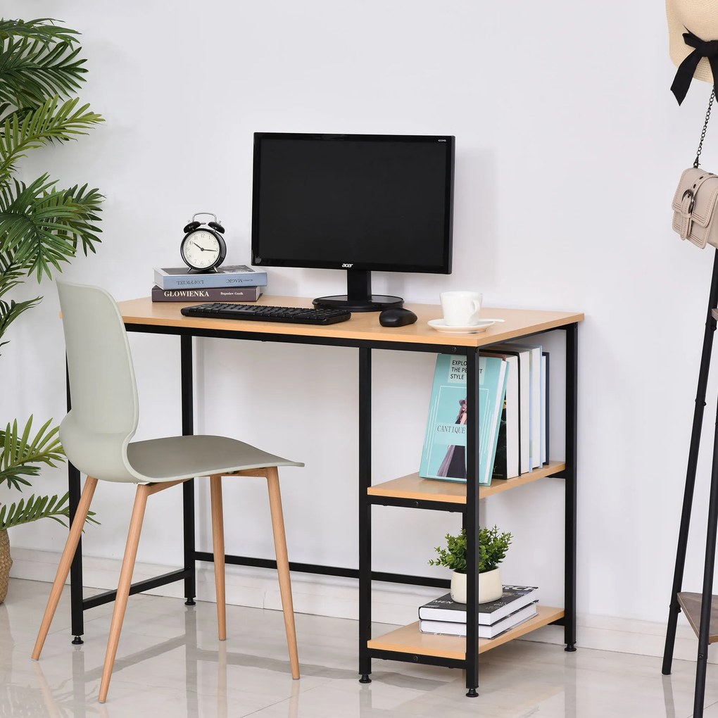 Mesa para Computador com 2 Prateleiras Pés Ajustáveis ​​106x50x76 cm Cor Madeira