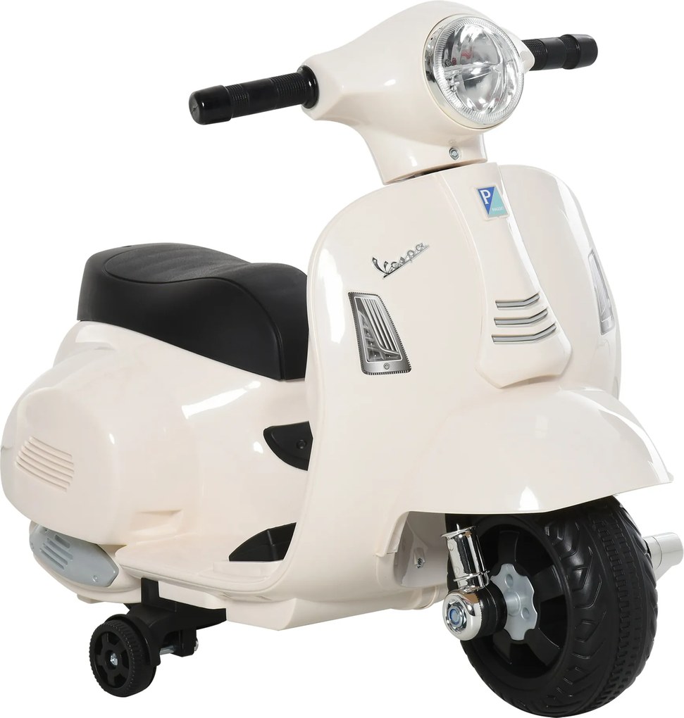 HOMCOM Mota Elétrica Vespa Branco com Farol e Buzina para Crianças de 18-36 Meses 66,5x38x52 cm Scooter Elétrico Recarregável Presente Ideal | Aosom Portugal
