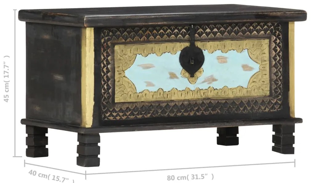 Arca de arrumação 80x40x45 cm madeira de mangueira maciça preto