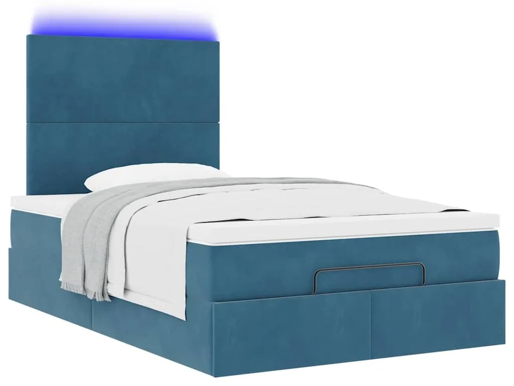 Estrutura cama otomana colchões 120x200cm veludo azul escuro