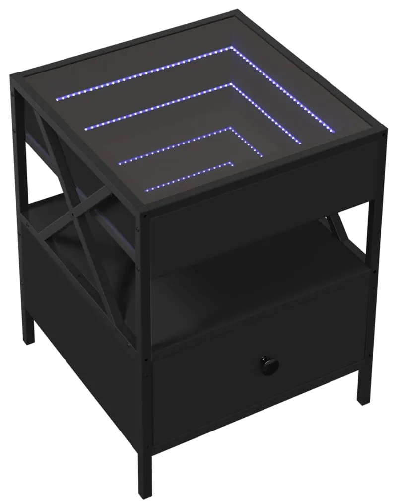 Mesa de cabeceira com luzes LED Infinity 40x40x51 cm preto