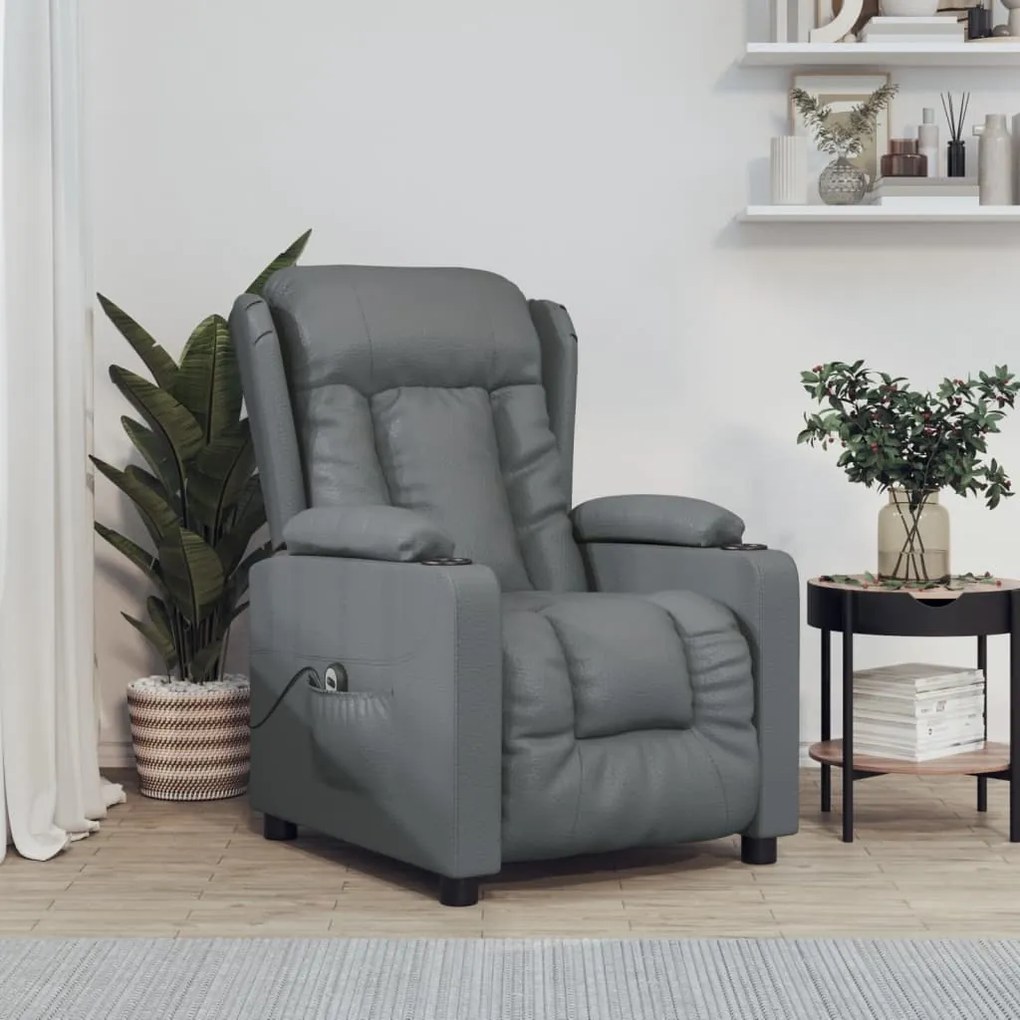 vidaXL Poltrona reclinável elétrica couro artificial cinzento