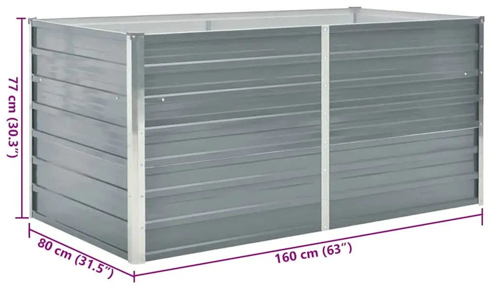 Canteiro de jardim elevado 160x80x77cm aço galvanizado cinzento