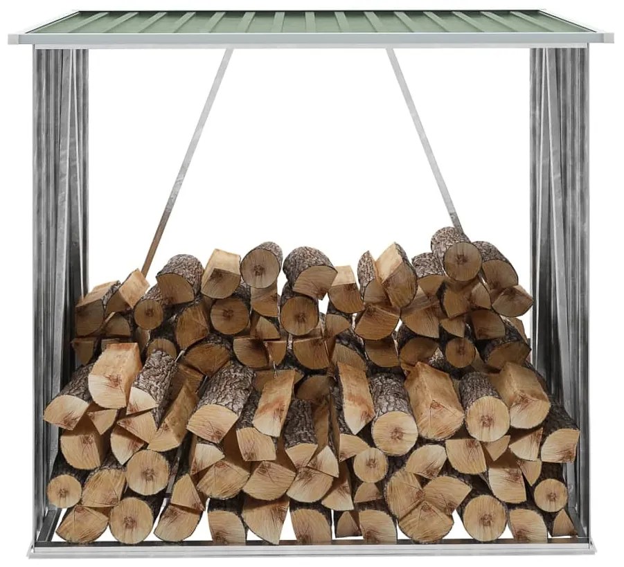 47089 vidaXL Abrigo p/ arrumação de troncos jardim aço 163x83x154cm verde