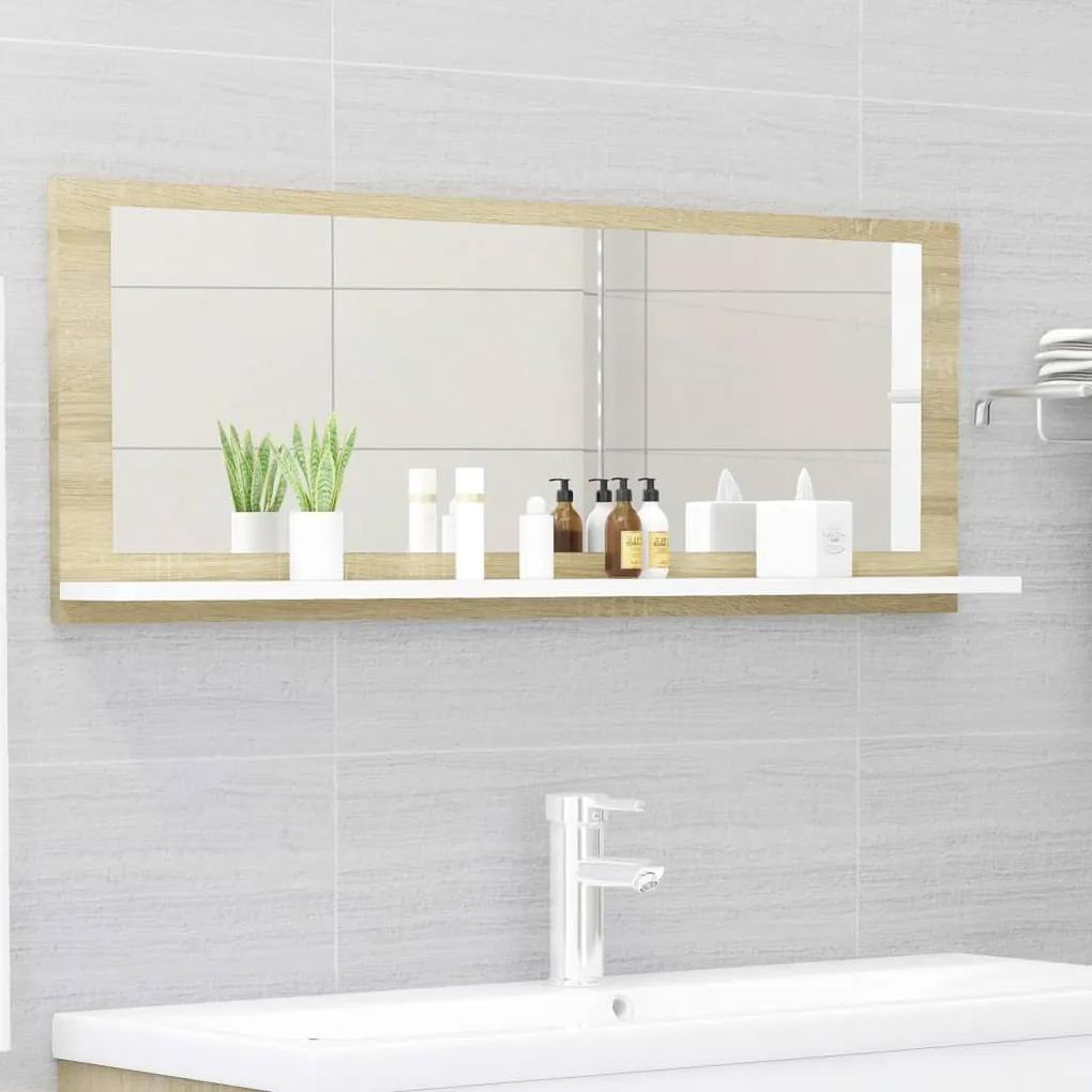 Espelho casa de banho 100x10,5x37 cm contrap. branco e carvalho