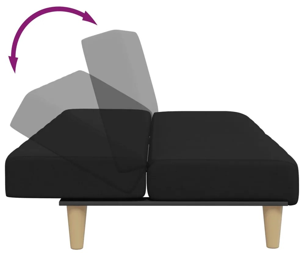 Sofá-cama de 2 lugares com apoio de pés tecido preto