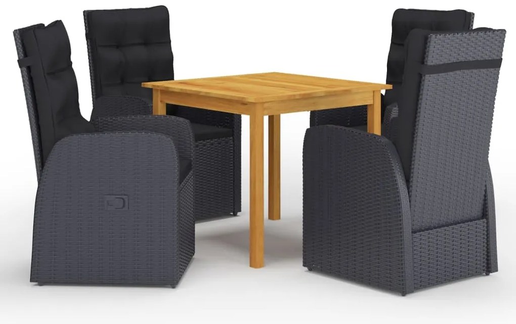 5 pcs conjunto de jantar de jardim preto