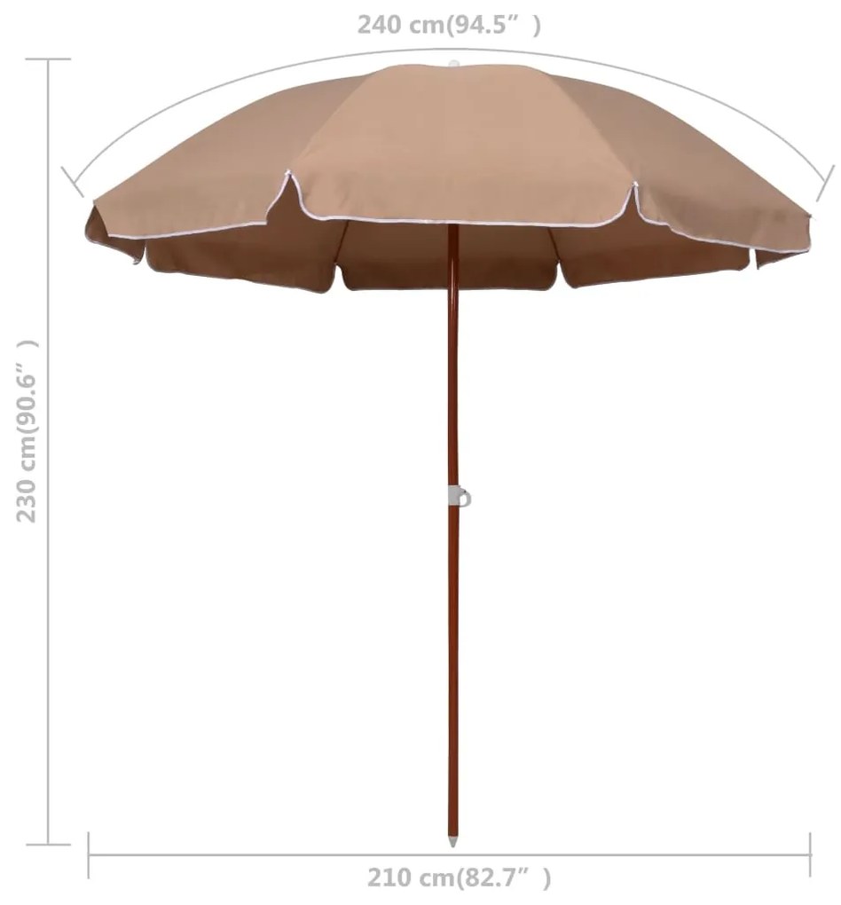 Guarda-sol com mastro de aço 240 cm cinzento-acastanhado