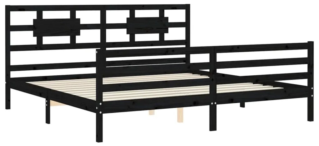 Estrutura de cama com cabeceira 200x200 cm madeira maciça preto