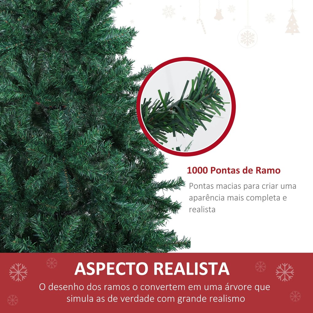 Árvore de Natal Artificial 180cm com 1000 Ramos de PVC Suporte Metálic