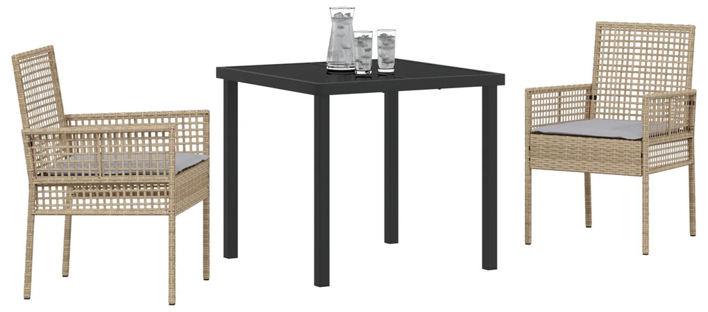 Conjunto de Jantar de Jardim com 3 Peças e Almofadas Bege em Vime Sint