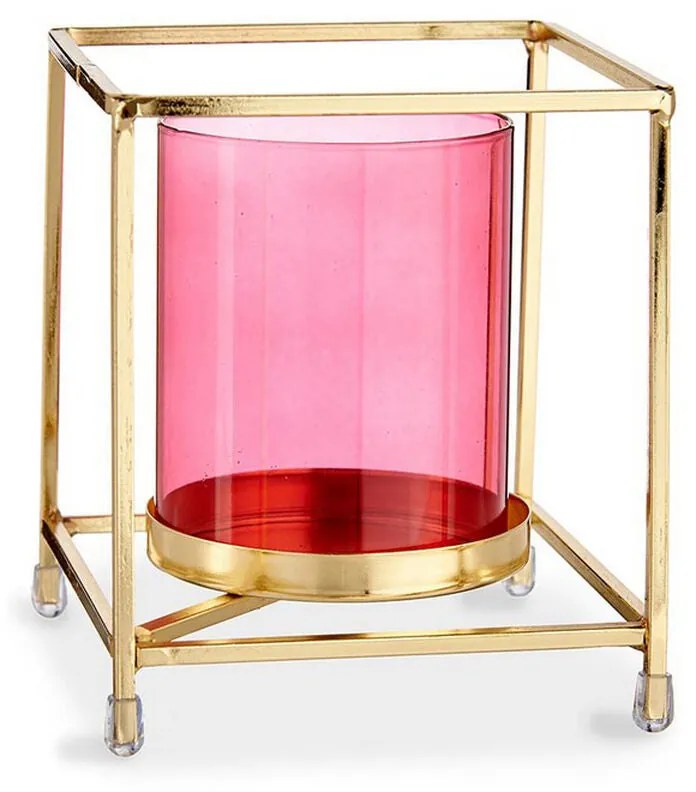 Castiçais Quadrado Cor de Rosa Dourado Metal Vidro (11,5 x 12,6 x 11,5 cm)