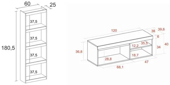 Set NATURALE - Mueble Tv120 y Biblioteca TOTEM -Mueble Auxiliar