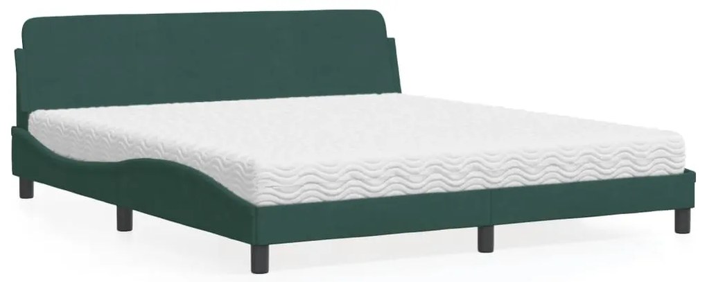 Cama com colchão 180x200 cm veludo verde-escuro