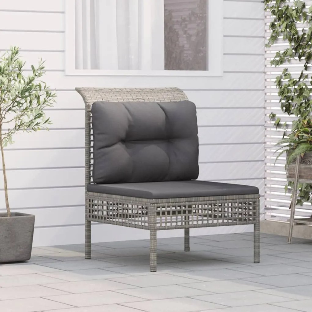 vidaXL Sofá de centro para jardim com almofadão vime PE cinzento