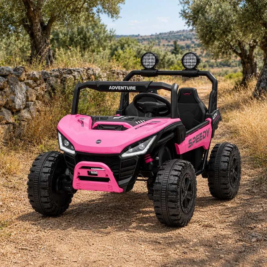 Jipe elétrico para crianças T-REX Ride 4x4, 2 Lugares, 24V, leitor MP3, bateria de lítio, Rodas EVA, controlo remoto, luzes LED Rosa