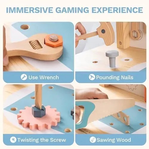 Bancada de ferramentas com ferramentas de Madeira de brincar para crianças 79 × 60 × 30 cm Multicolorido.