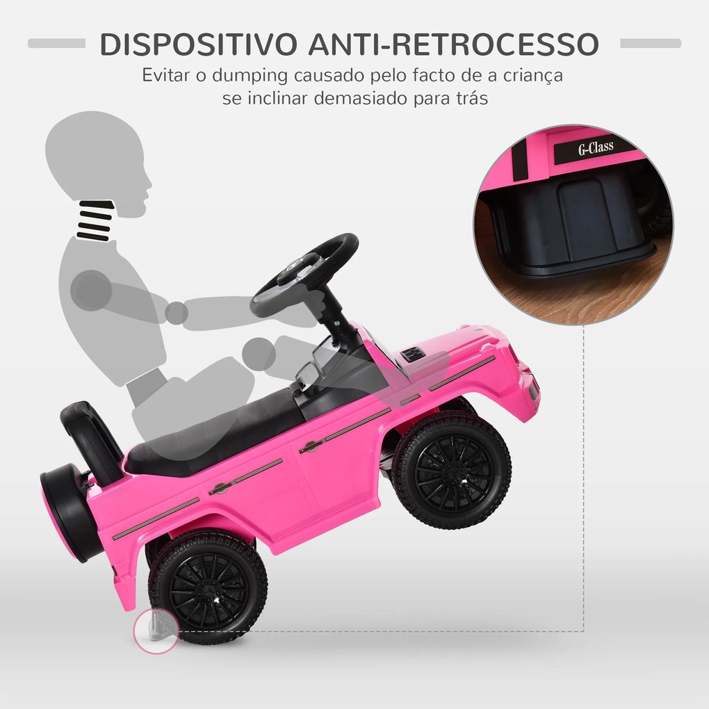 Carro Andador para Bebés com Licença Mercedes G350 com Compartimento de Arrumação e Volante Carga 25 kg 62,5x28,5x45 cm Rosa