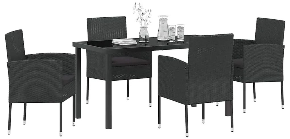 Conjunto de Jantar de Jardim de 5 Peças com Almofadas em Rattan Poliés