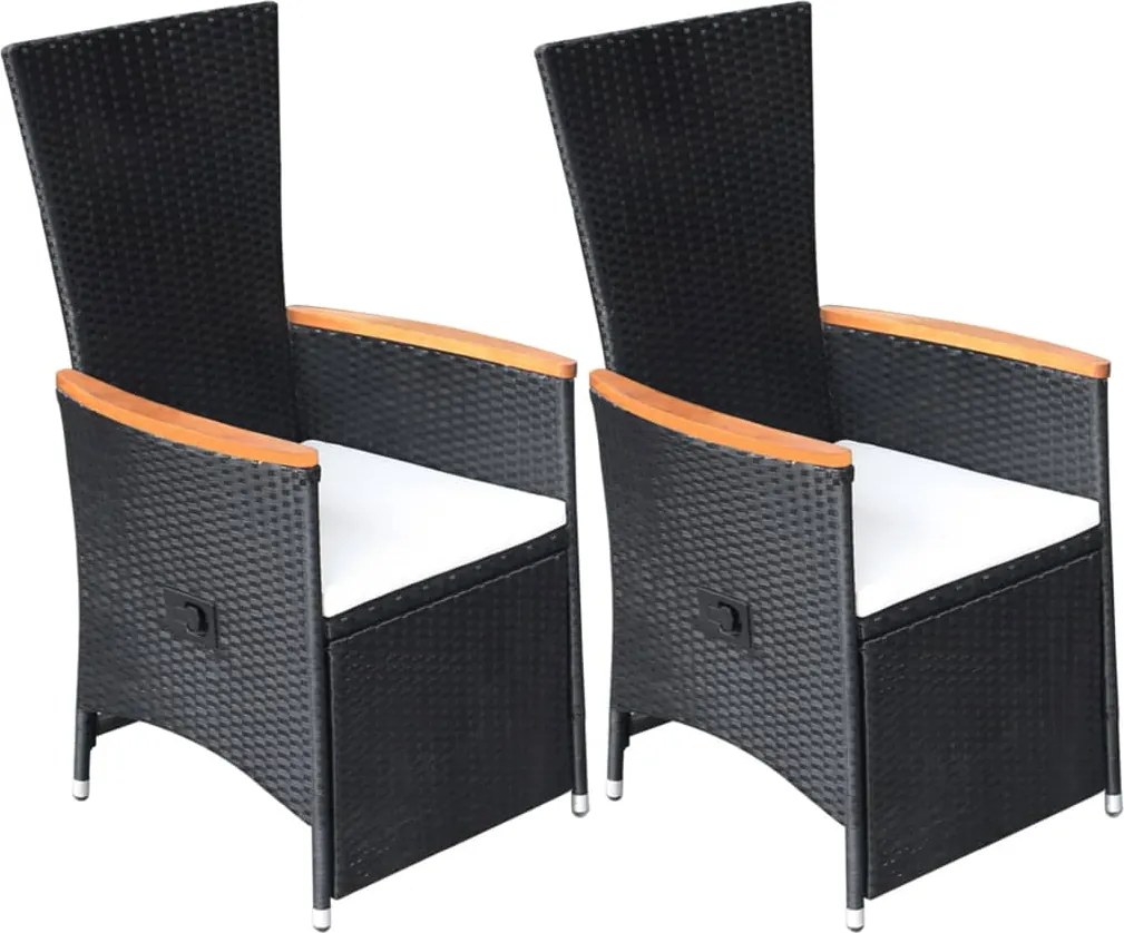 Cadeiras jardim reclináveis 2 pcs c/ almofadões vime PE preto