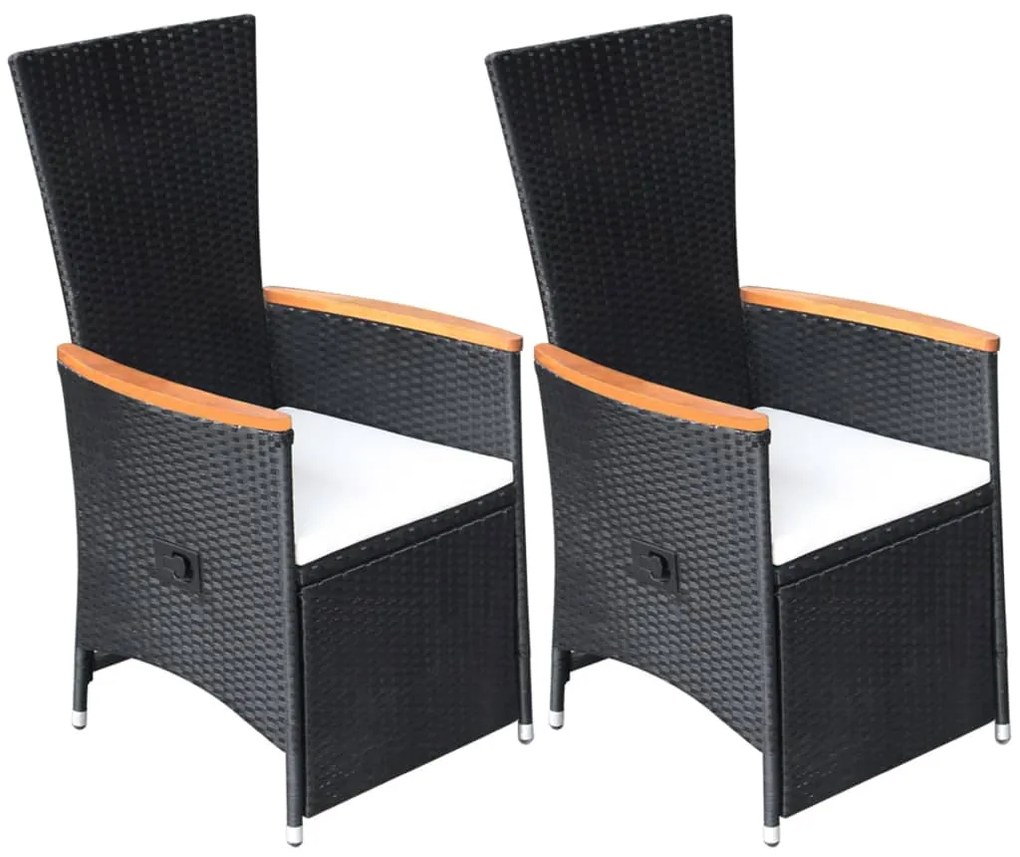 vidaXL Cadeiras jardim reclináveis 2 pcs c/ almofadões vime PE preto