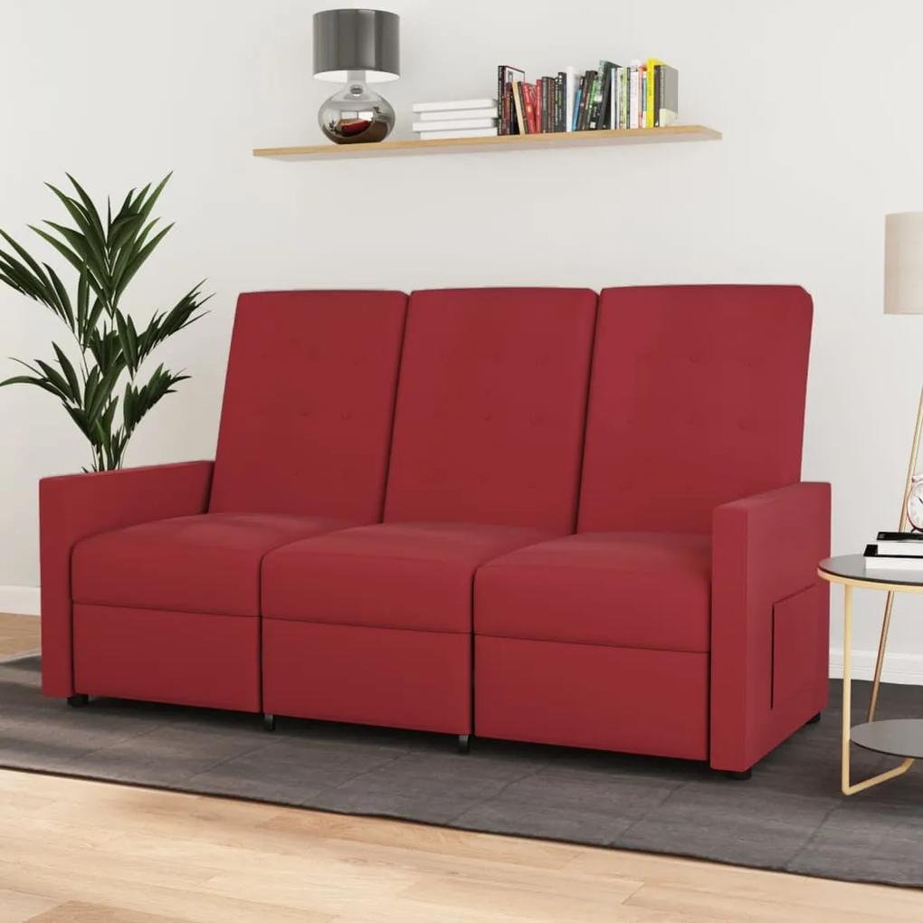 Sofá reclinável de 3 lugares tecido vermelho tinto