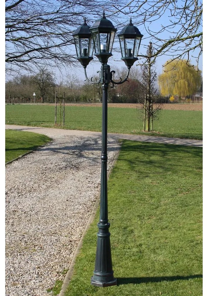 Brighton Candeeiro de pé p/ jardim 3 braços / 230 cm Verde escuro/preto