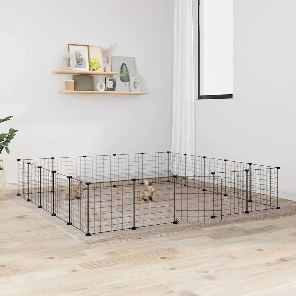 Gaiola p/ animais de 20 painéis c/ porta 35x35 cm aço preto